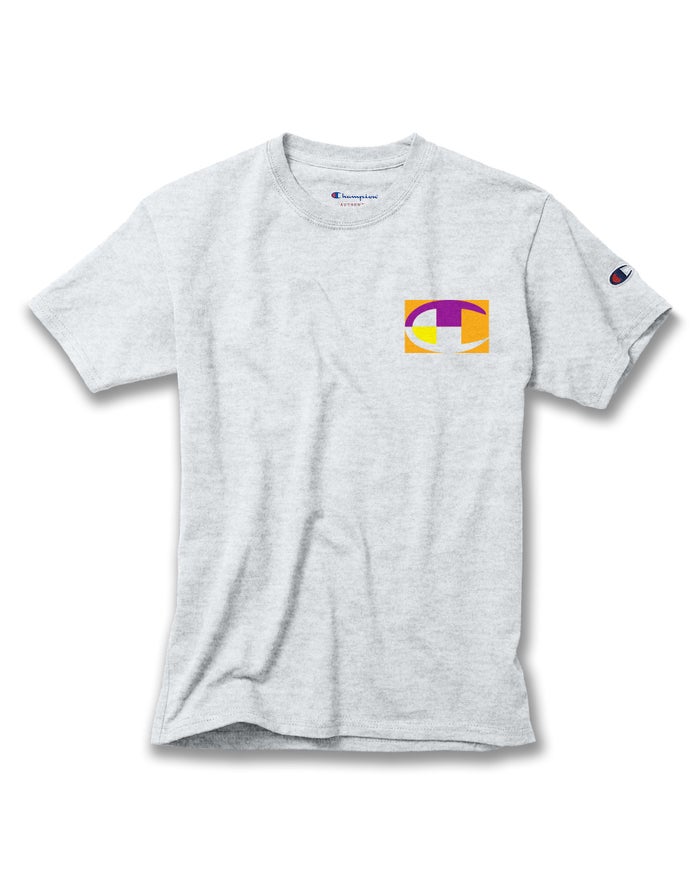 Champion Drenge T-Shirts Grå - Cotton Retro Colorblock Logos - Danmark IFA-153072